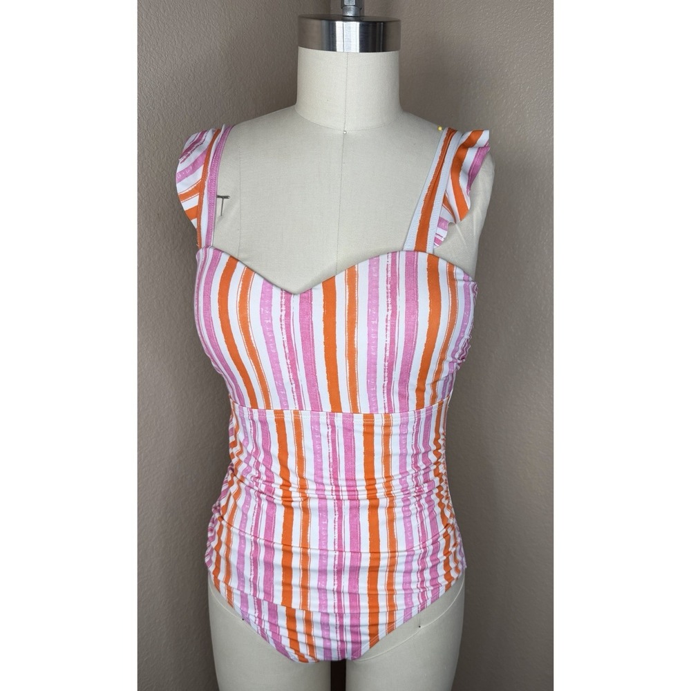 Isaac Mizrahi Live Bridgehampton Swimsuit W/skirt US 8 Pink Orange Stripe